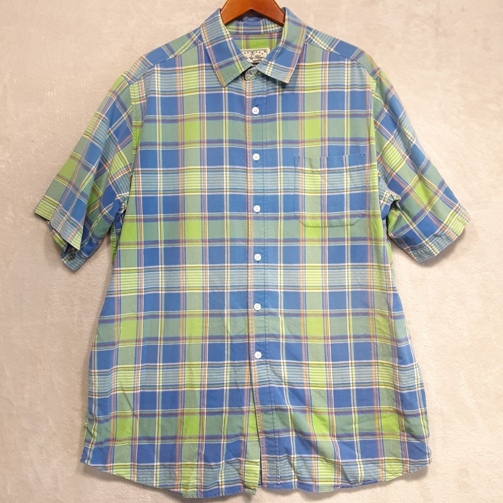 Liberty Blues Mens Short Sleeve Button Shirt Sz.XL-Tall/Blue-Green Plaid/Cotton